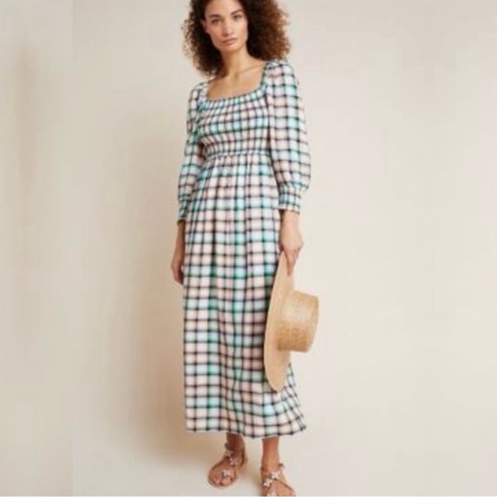 Anthropologie Maeve Cerie Smocked Midi Dress Striped Sz S